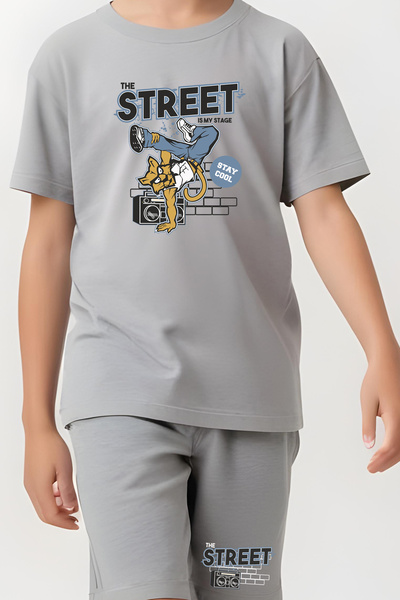 FYK COLLECTİON Street Panther Printed Boys' Short Sleeve Bottom-Top Suit