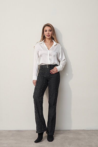 Rabia Çelik Kadın Siyah Stragiht Fit Tüvit Marka Model Jean Pantolon