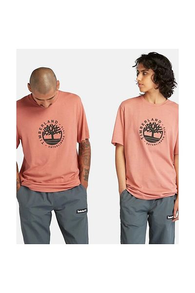 Timberland Ανδρικό μπλουζάκι με λογότυπο Refibra ροζ με στρογγυλή λαιμόκοψη