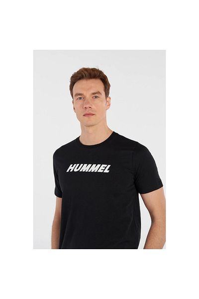 hummel Ανδρικό βαμβακερό μπλουζάκι με μαύρο στρογγυλό λαιμό Elemental λογότυπο