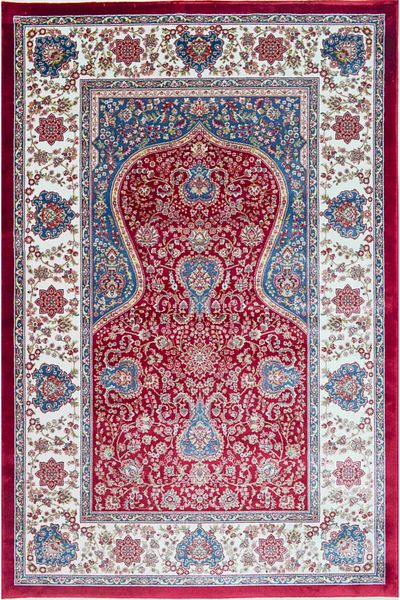 Quality سجادة صلاة من الخيزران باللونين الأحمر والأزرق الداكن مع مفاتيح لامعة - محور، 83x125 سم