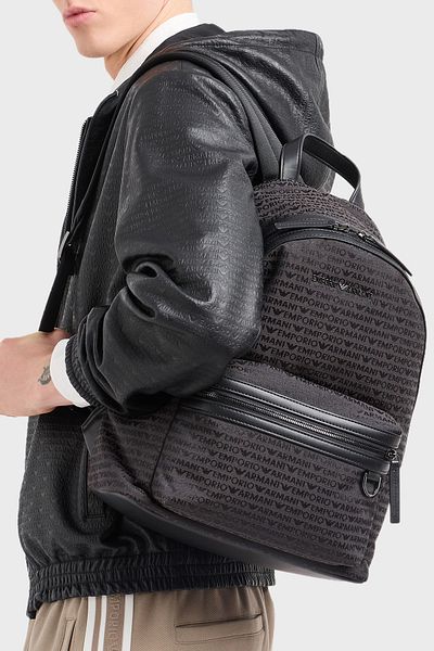 Emporio Armani Backpack with Adjustable Strap - Logo Covered Jacquard Men's Back Em 001209   Af13