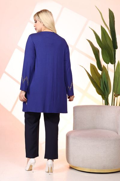 sinemisxxl Lycra Viscose Blue Cardigan with Stones