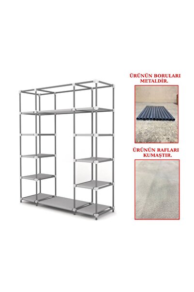BurakBezDolap Metal Profilli Çift Yandan Kumaş Raflı Bez Dolap Gardırop