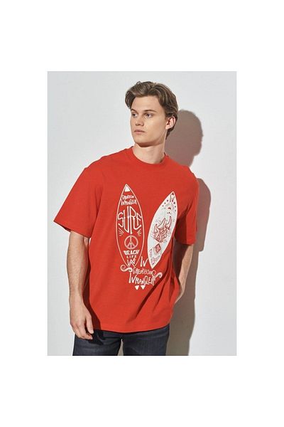 WRANGLER Ανδρικό μπλουζάκι Loose Fit Red Crew Neck