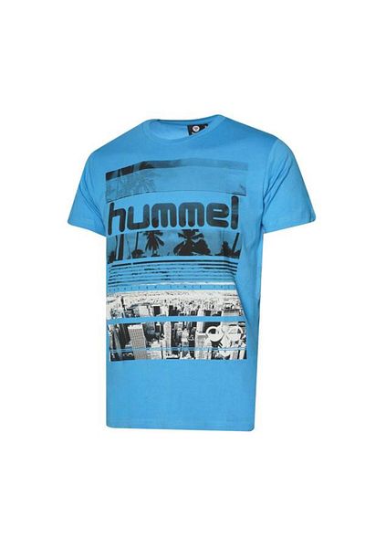hummel Ανδρικό μπλουζάκι Dean με μπλε εμπριμέ λαιμόκοψη