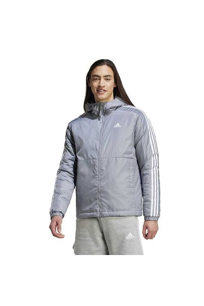 adidas Essentials 3 Stripes Ins Ho Ανδρικό παλτό με γκρι κουκούλα