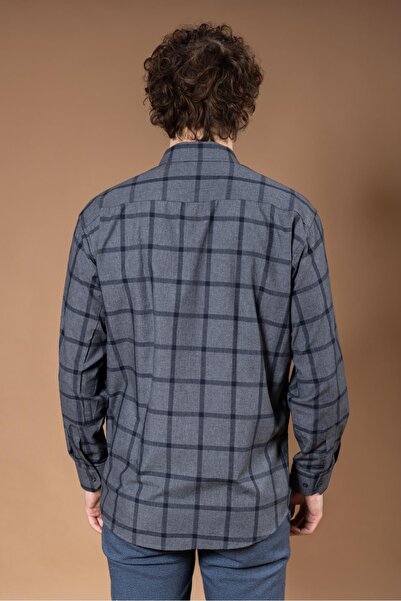 Mutlu City Men's Long Sleeve Classic Regular Fit Checked Organic Cotton Dad Shirt 8150