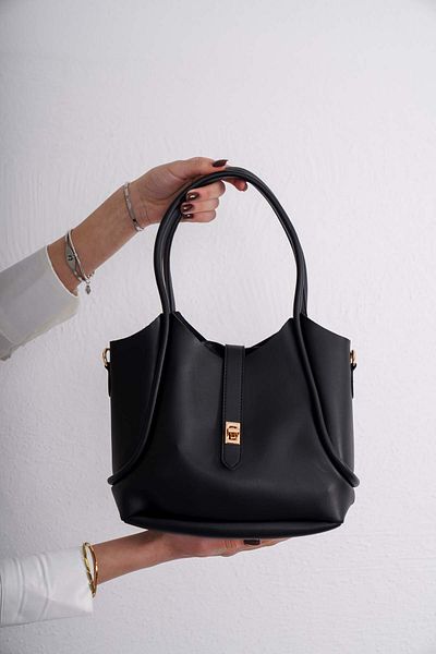 Unique Women's Hand and Shoulder Bag with Iron Buckle Belt and Double Strap Makeup Bag