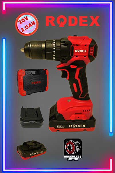 Rodex 20 V 2.0 Ah Çift Akülü Darbeli matkap Kömürsüz Motor RDX3404