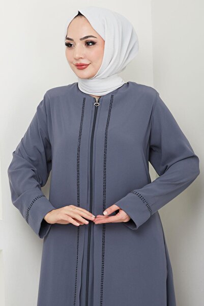 hafsamina Large Size Ferace with Gray Stones - Mina Hm2308