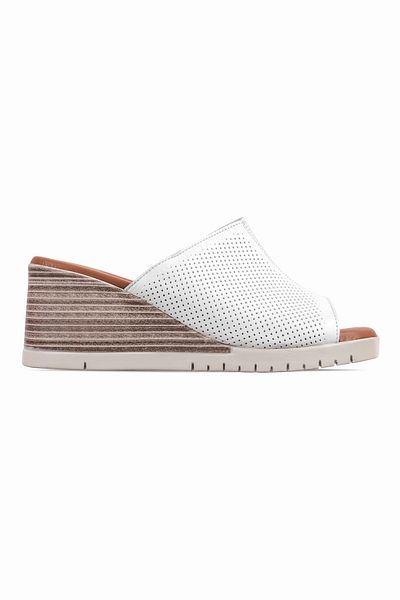 MY DERİ Realy Women's Genuine Leather Wedge Heeled Slippers 3694