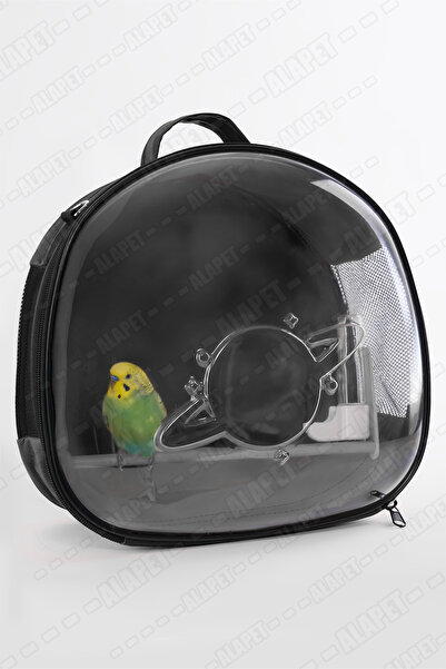 AlaPet Sırta Asılan Suluklu Kuş Taşıma Çantası (Sabit Tünekli) Her Kuş İçin Uygun DEV BOY! Siyah Renk