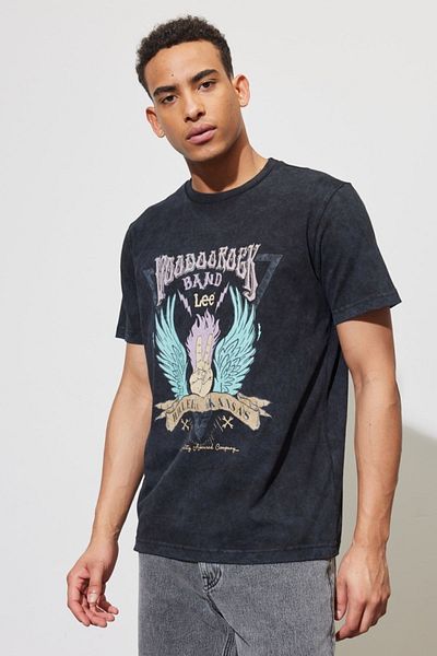 Lee Tricou negru cu decolteu rotund, 100% bumbac, cu croiala normală
