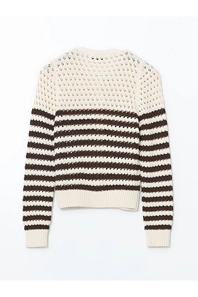 LC Waikiki Lcw Vision Ecru Crew Neck Openwork Women's Knitwear Cardigan