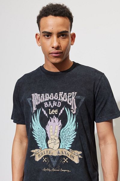 Lee Tricou negru cu decolteu rotund, 100% bumbac, cu croiala normală