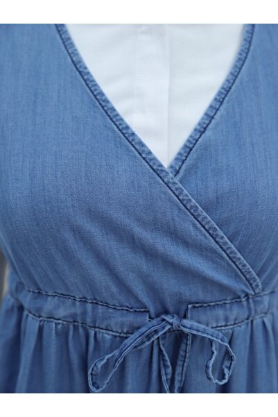 Modamorfo Blue V-Neck Tunnel Lace-Up Denim Gilet