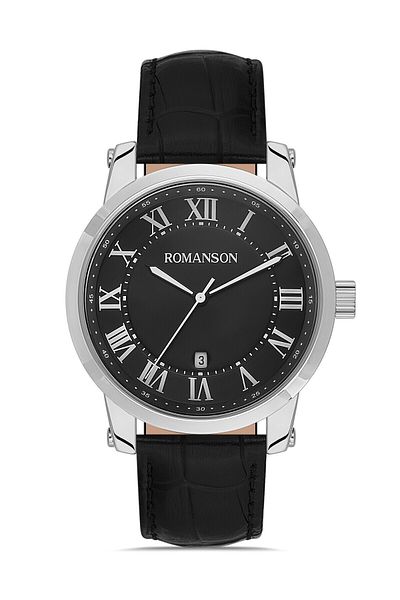 Romanson Tl0334Mm1Wb37B Leather Cord Silver Color Roman Numeral Classic Men's Wristwatch