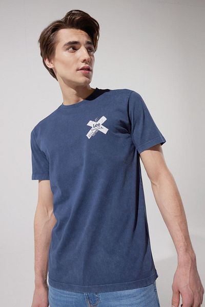 Lee Tricou albastru cu decolteu rotund, 100% bumbac, cu croiala normală