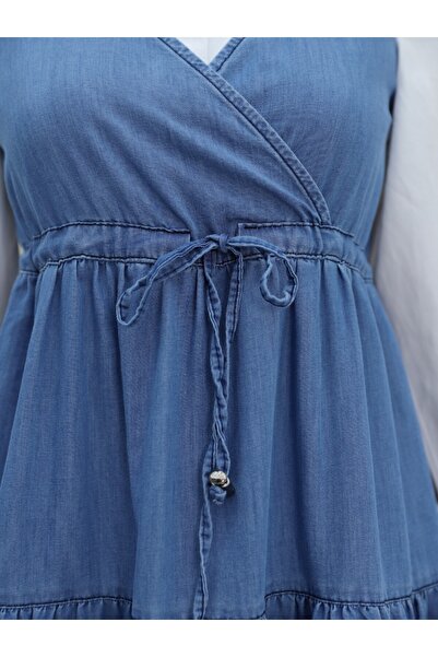 Modamorfo Blue V-Neck Tunnel Lace-Up Denim Gilet