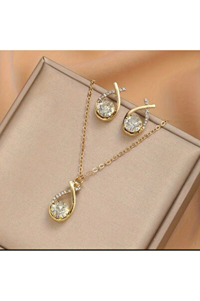 Butik مجموعة أقراط قلادة حجرية أنيقة