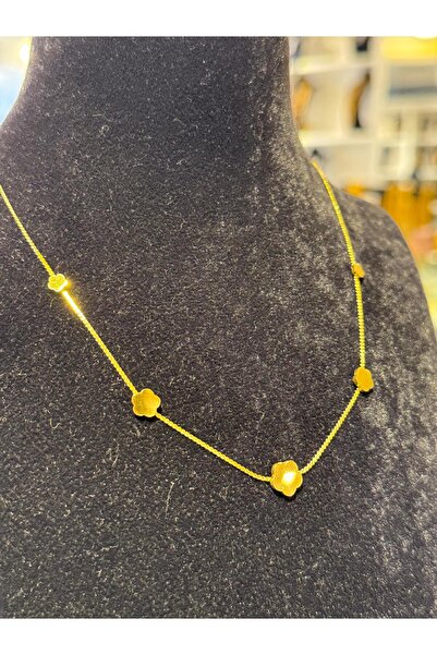 imitasyon dünyası 22 Ayar Altın Kaplama Hayalet  Yonca Kolye Çelik 40+5 cm Uzatma 45Cm