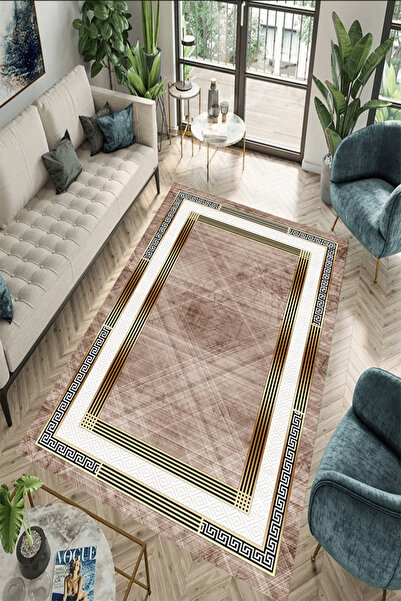 eco concept Modern Brown Colored Striped Washable Carpet - Living Room, Kitchen, Hallway and Runner