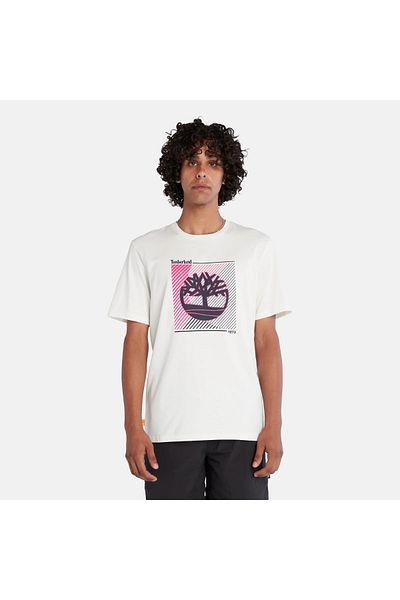 Timberland Tree Logo Graphic Regular Men's White Round Neck T-Shirt