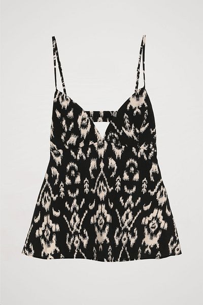 Quzu Black Ethnic Patterned Sling Blouse