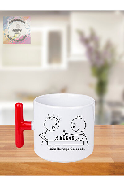 Asay Baskı Satranç oynayan Çöp adamlar Kişiye Özel T Kulplu Bardak