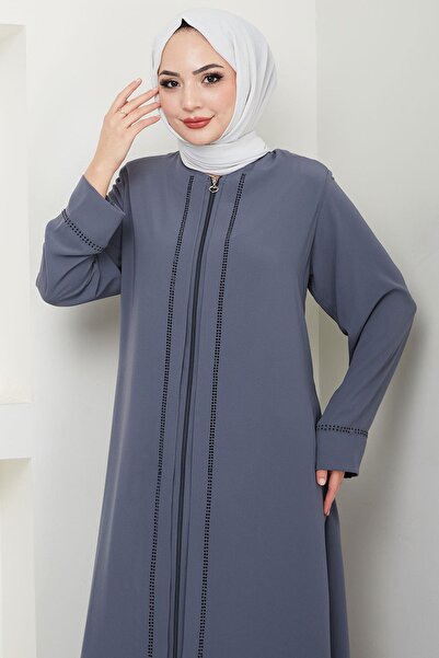 hafsamina Large Size Ferace with Gray Stones - Mina Hm2308