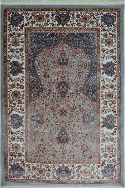 Quality Bambu İplikten Dokuma Parlak Tuşeli Mavi ve Gri Renk Mihraplı Seccade...