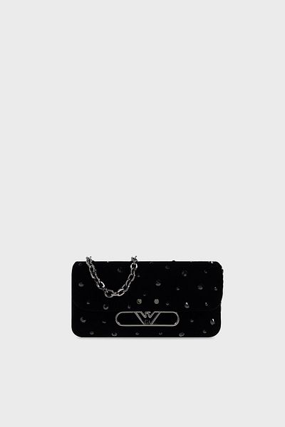 Emporio Armani حقيبة صغيرة مخملية بشعار معدني وحجر EW 001492   AF14788 UC001