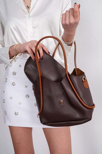 Unique Women's Hand and Shoulder Bag with Iron Buckle Belt and Double Strap Makeup Bag