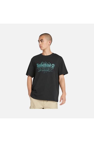 Timberland Tricou negru cu gât rotund pentru bărbați Graphic Slub