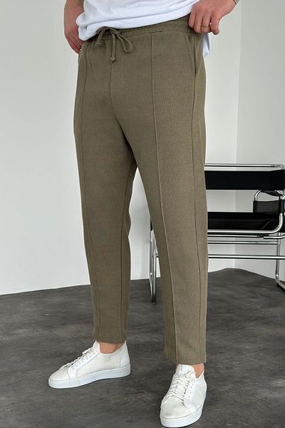 MADZEYMODA Ανδρική βάφλα με ραφή Boyfriend Jogger - Ελαστική μέση, Χακί Πράσινο