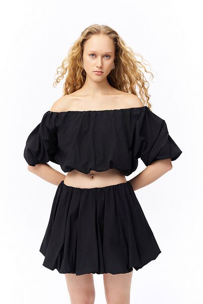 Quzu Off Shoulder Balloon Sleeve Blouse Black
