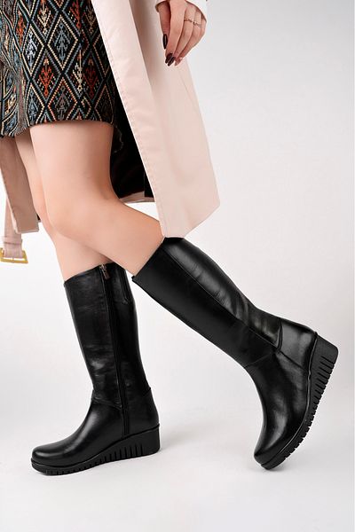 Deripabuc Black Genuine Leather Women's Boots - Trc-2007