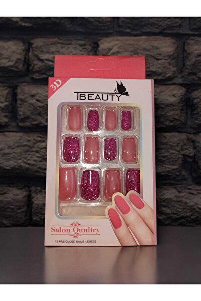 gigigiyim 3D Simli Tak ve Çık Kendinden Yapışkanlı Takma Tırnak 12'li Set