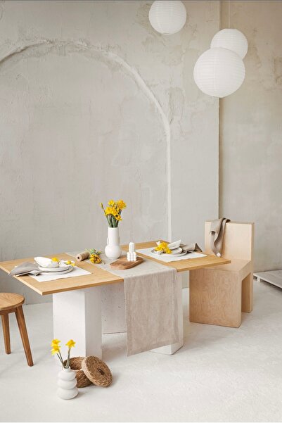 Linen Mood Premium Bej Renk Linen Keten Runner 40 X 150cm