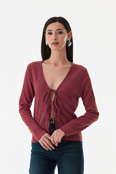 Fulla Moda Wrapped Fabric Front Tie Cardigan