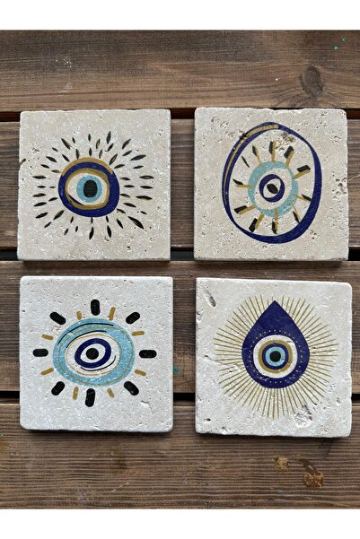 woodhomeworks Set of 4 Colorful Printed Natural Stone Glasses