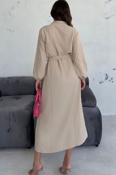 Trendseninle Γυναικείο Μπεζ Ποδηλατικό Λαιμόκοψη με κουμπιά στη μέση