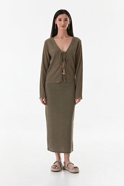 Fulla Moda Wrapped Fabric Front Tie Cardigan