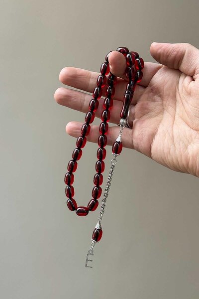 TESBİHKENTİ Kişiye Özel Harf ve Notlu Ahşap Kutuda Toz Kehribar Tesbih