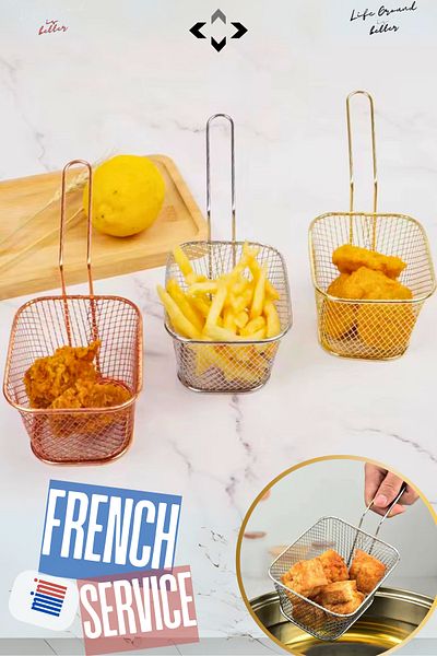LİGROUND 🍟   3X French Fries Serving Set Mini Nugget Chicken Serving Basket Stainless Steel Serving Presentation Set