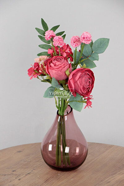 Yapay Çiçek Deposu Изкуствени цветя Висококачествени карамфили Божури Рози Букет 40 см Червени