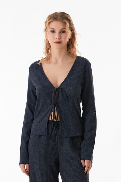 Fulla Moda Wrapped Fabric Front Tie Cardigan