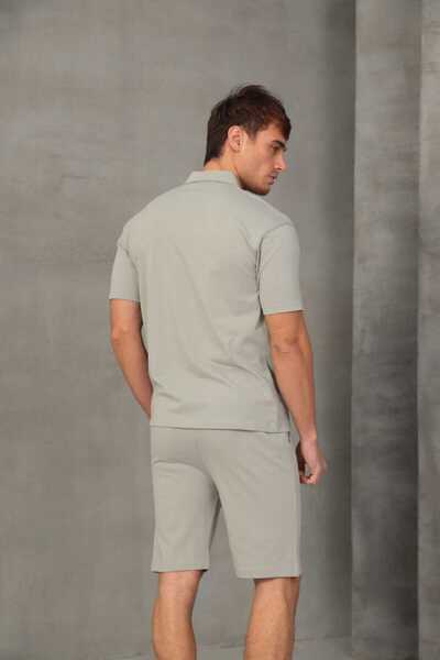 FRANCO RENZO Gray Half Oversize Zippered Men's Shorts Set 054