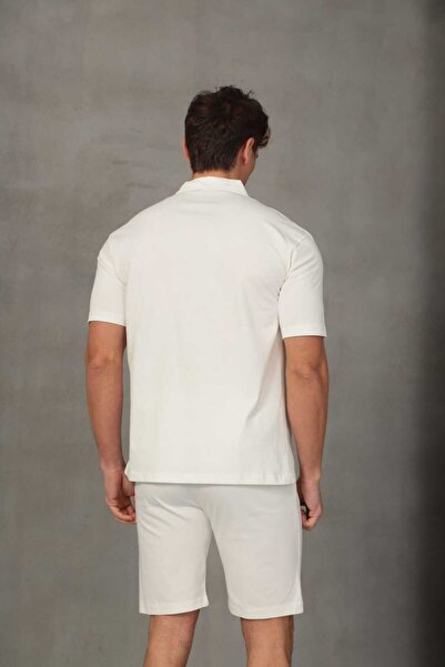 FRANCO RENZO White Half Oversize Zippered Men's Shorts Set 056